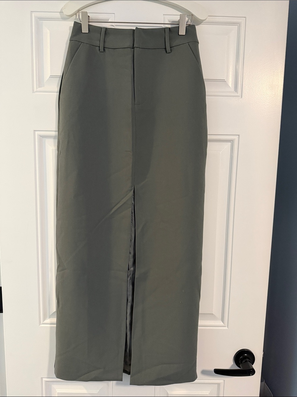 LBLC the label Olive Green Maxi Skirt with Front Slit